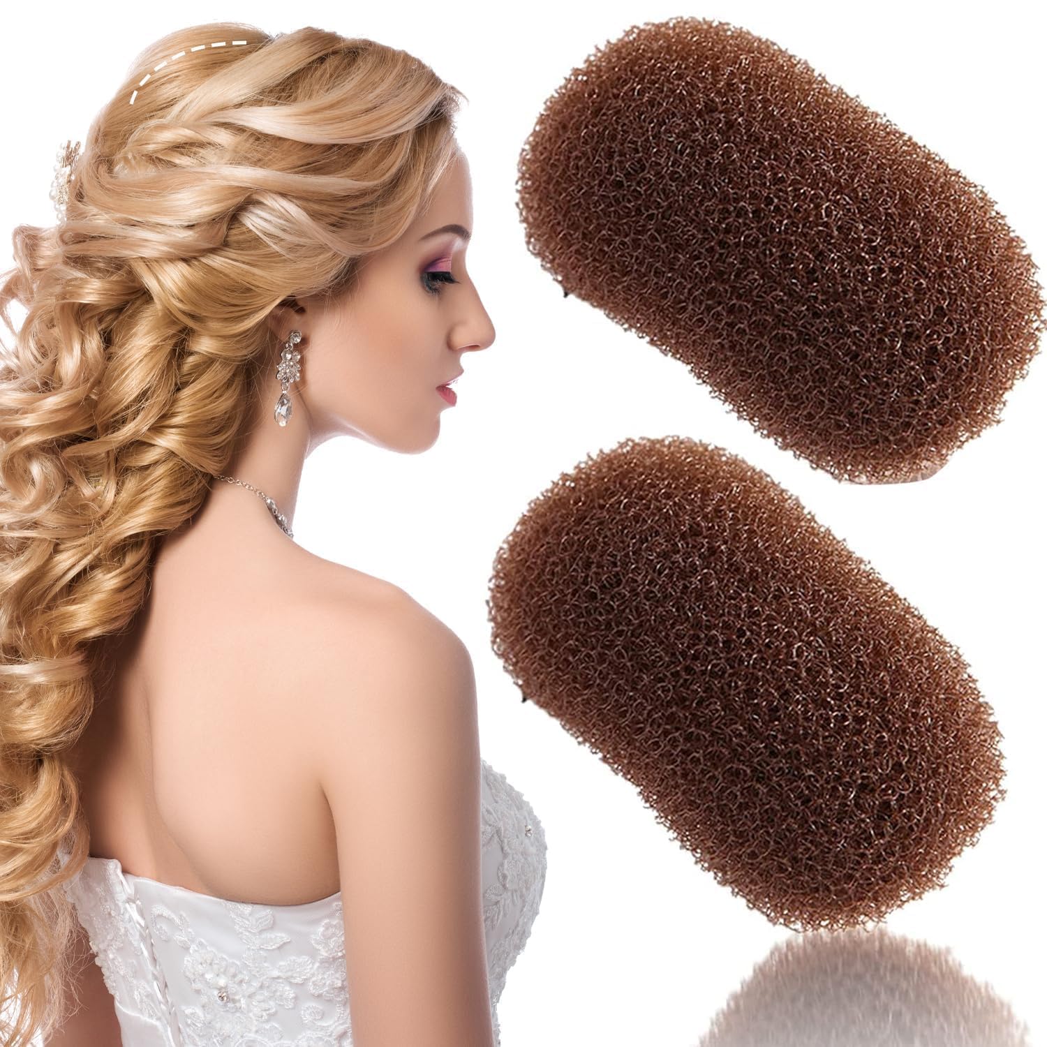 2Pcs Hair Buns, Padding for Updos, Volume Hair Bump Inserts, Styling Clip Accessories for Women, Lady, Girl (Coffee)