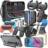 Switch 2 Accessories Bundle, 30-in-1 Kit for Nintendo Switch 2: Carrying Case, Controller Charger Dock, Grips for JoyCon, Steering Wheels, Wrist Band, Leg Strap, Protective Cover for Switch 2 Console(Black)