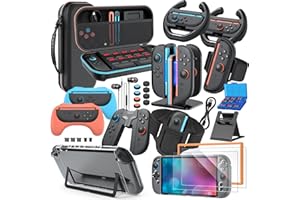 Switch 2 Accessories Bundle, 30-in-1 Kit for Nintendo Switch 2: Carrying Case, Controller Charger Dock, Grips for JoyCon, Ste
