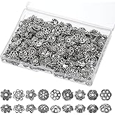 450pcs Antique Silver Bead Caps for Jewelry Making - 9 Styles Metal Alloy Filigree Flower Cup Shape Bead Caps for DIY Bracelets, Necklaces, Earrings