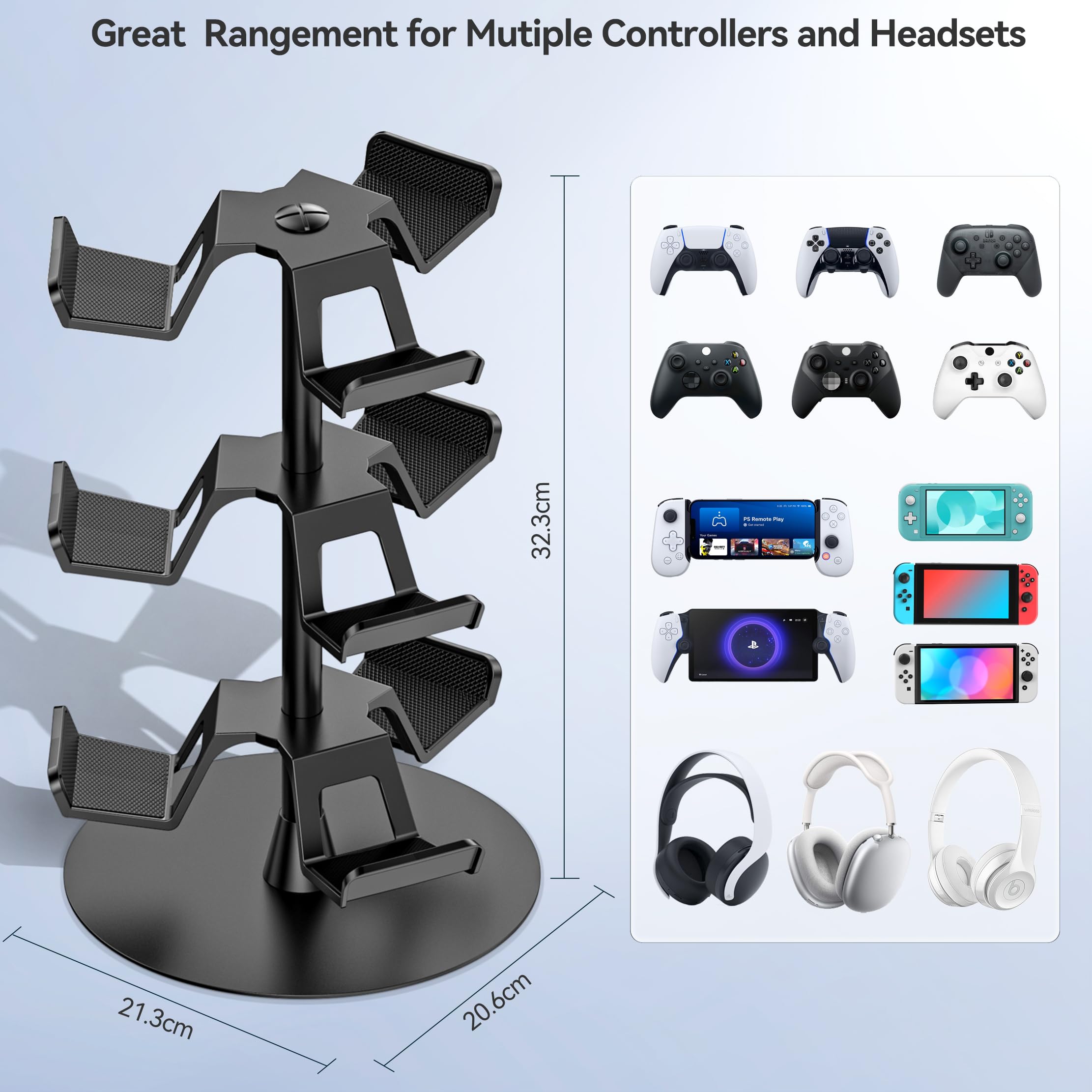 Controller Halter für Tisch, drehbarer Spiel Kopfhörer Halterung, kompatibel mit PS5/PS4/Xbox/Switch/PS Portal, universeller Spieler Zubehör Headset Stand für 9 Controller Storage (Schwarz,3 Stück) 4