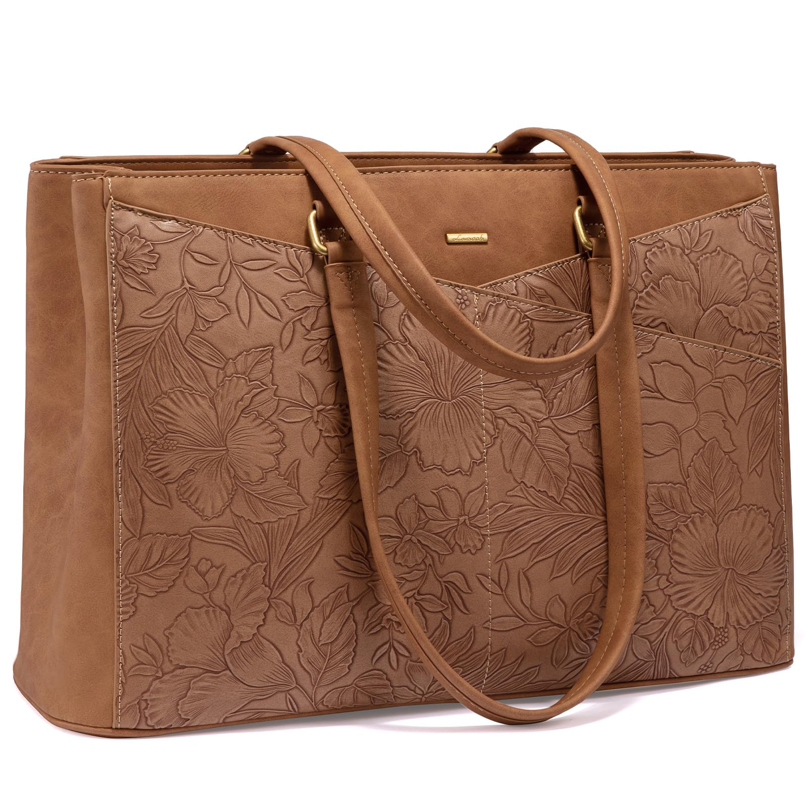 Photo 1 of LOVEVOOK Laptop Bag for Women,15.6 Inch Laptop Tote Bag for Women,Vintage Leather Work Tote Bags Computer Business Teacher Bag,Waterproof Office Briefcase