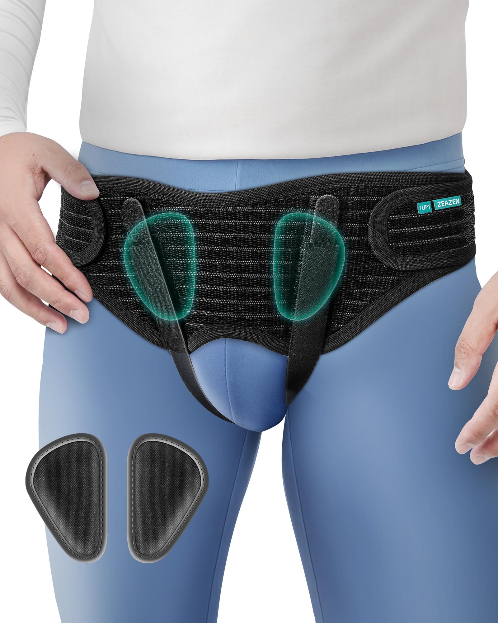 Photo 1 of ZEAZEN Hernia Belt for Men - Adjustable Support Brace, Comfortable & Breathable Design, Ideal for Single/Double Inguinal Hernia Pain Relief, Discreet Wear for Everyday Use (Black, Medium)