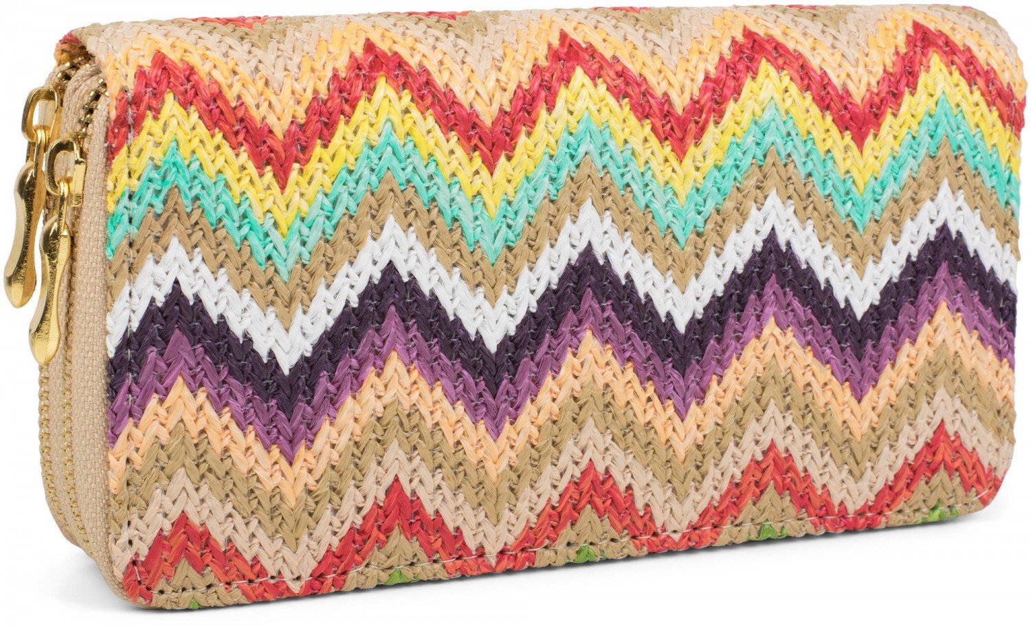 styleBREAKER Zig zag Pattern Ethno Design Purse with, Zipper, Wallet, Ladies 02040049, Colour:Beige-Multicoloured-Lengthways