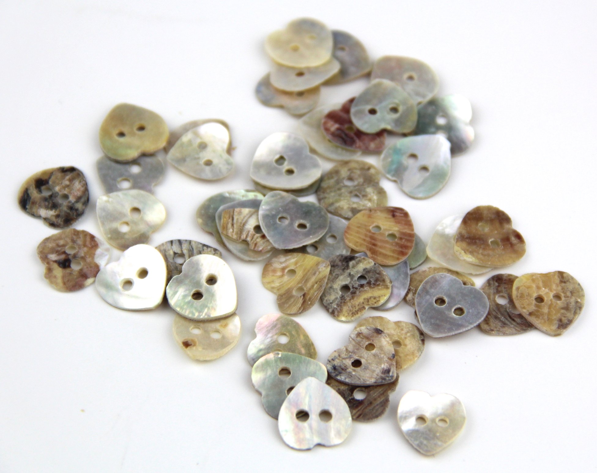 RayLineDo Pack of 50 Mother of Pearl Heart Yellow Buttons. delicate natural shell, Approx: 12mm, Hole size: 1-2mm Thickness: 1.2mm