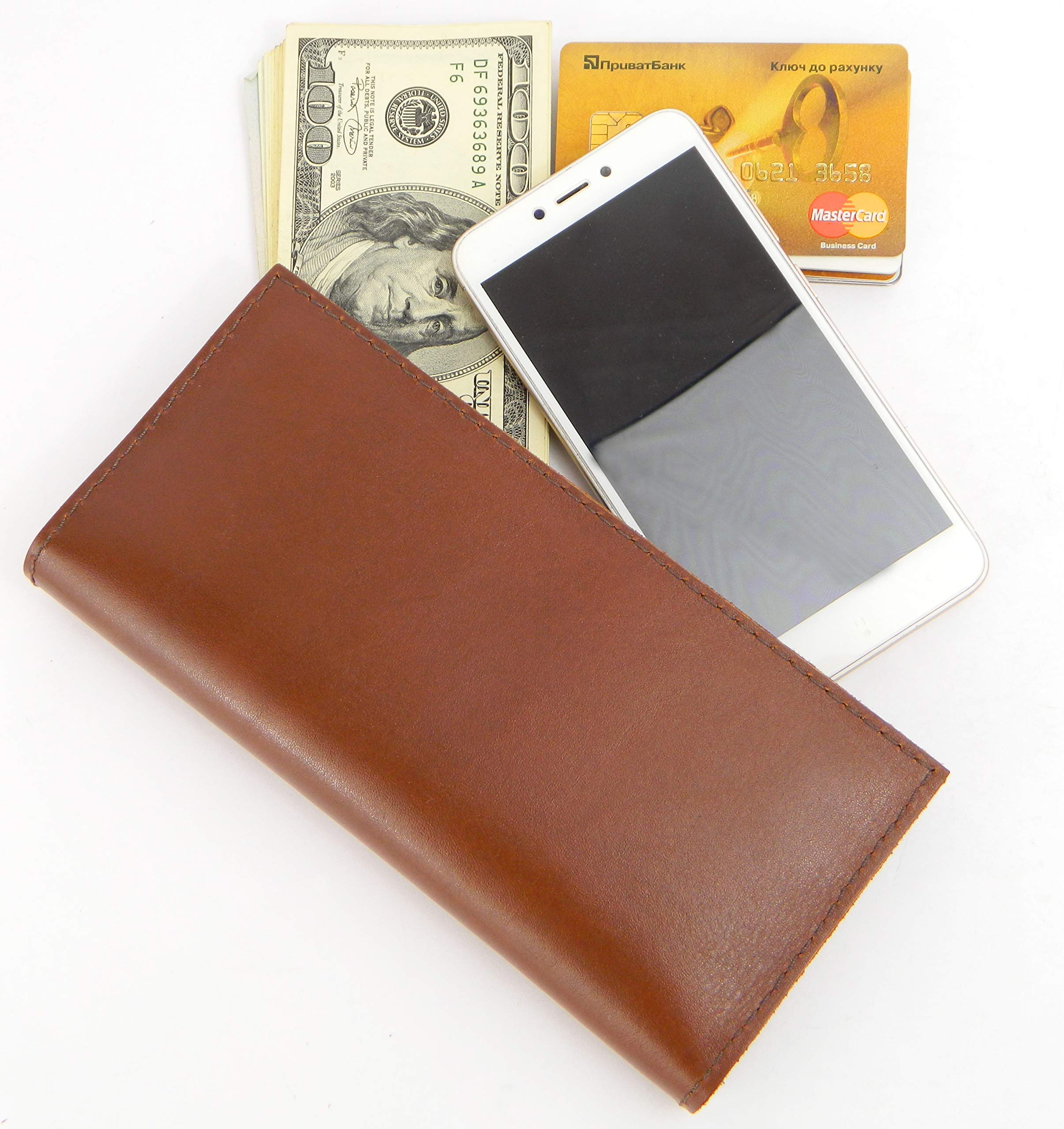 Chiara Collection Men\'s, Women\'s Genuine Leather Long Wallet Card Holder Phone Case (Brown)