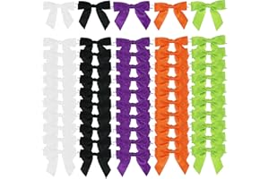 AIMUDI 5 Mix Colors Halloween Twist Tie Bows 3.5" Premade Satin Ribbon Bows for Gift Wrapping Pre-Tied Treat Bows for Halloween, Autumn Decor, Thanksgiving, Wreaths, Party Favors - 50 Counts