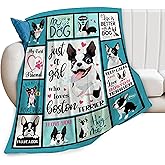 SweetFox Just A Girl Who Loves Boston Terrier Blanket, Funny Dog Decor Throw Blanket Gifts for Girls Boys Lover Super Warm Soft Plush Fleece Flannel Bedding Blankets for Kids Adults Men Women 50"X40"