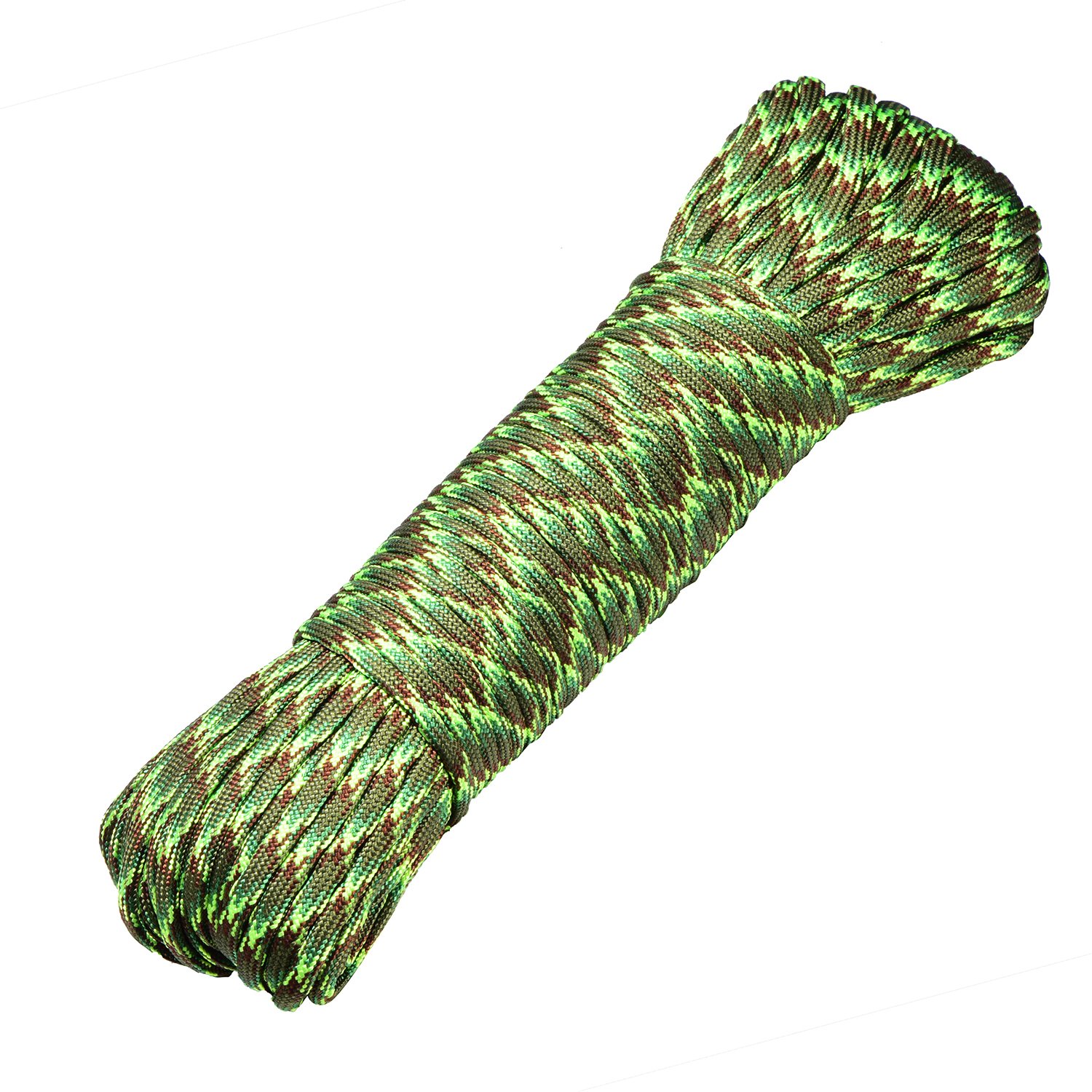 DonDon 98 ft - 30 m nylon cord Paracord survival DIY rope cord for outdoor camping activities 0.6 inch - 4 mm - 7 strands olive-light green-brown