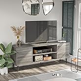 JUMMICO TV Stand for 65 Inch TV, Mid Century Modern TV Stand, Entertainment Center with Storage Cabinet and Open Shelves, TV Console Table Media Cabinet for Living Room, and Bedroom (Gray)
