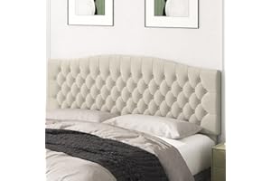 Befurtori King Headboard Only, Upholstered Headboard King Size for Adjustable Bed Linen Tufted Wall Mounted Head Board with Solid Wood Legs, Ivory