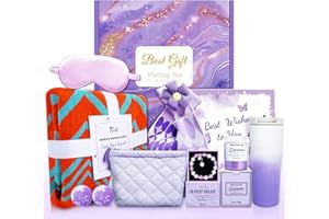 JOYVELLA Happy Birthday Gifts for Women Mom Her Friend Sister Wife Grandma, Self Care Gifts Get Well Gifts Unique Relaxing Spa Gift Basket Set (Purple)