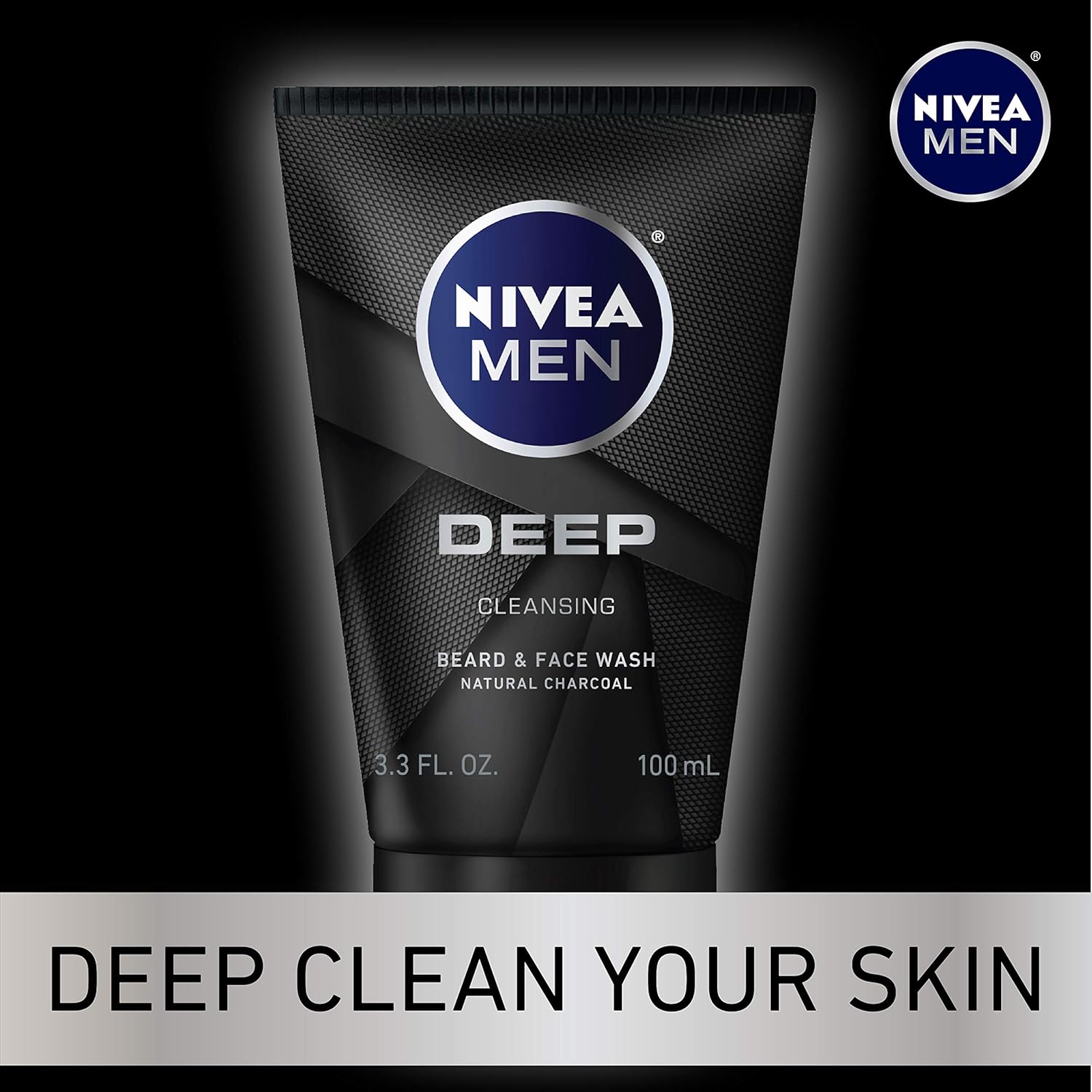 NIVEA Men DEEP Cleansing Beard & Face Wash - With Natural Charcoal to Deeply Clean - 3.3 fl. oz. Tube (Pack of 3): Beauty