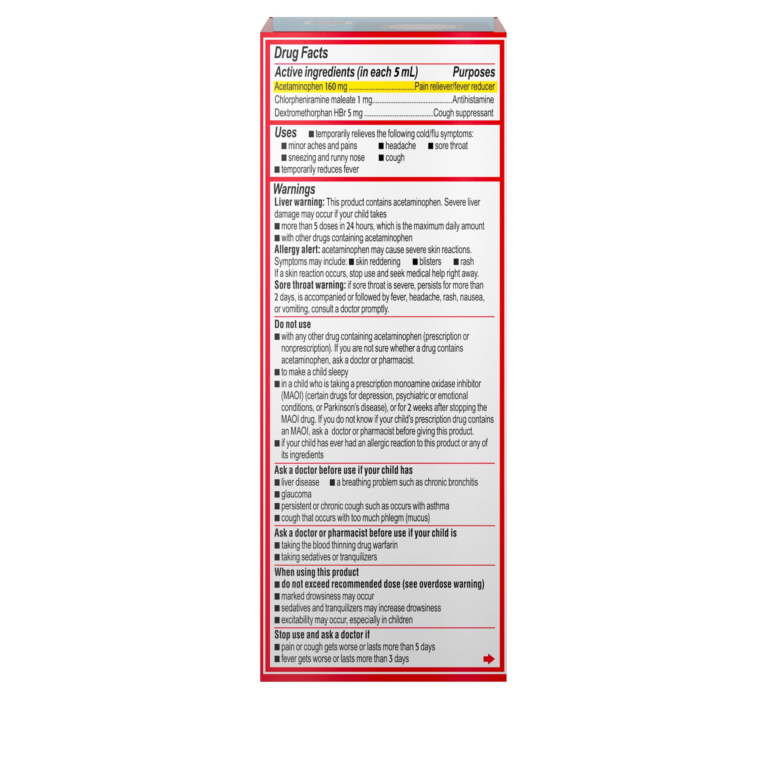 Children's Tylenol Cold + Cough + Runny Nose, Acetaminophen, Pain & Fever Relief, Chlorpheniramine Maleate, Antihistamine, Dextromethorphan HBr, Cough Suppressant; Grape liquid, 4 fl. oz.; Pack of 1