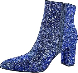 Women Rhinestone Block Chunky Heel Ankle Bootie