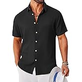 COOFANDY Mens Button Down Shirt Short Sleeve Casual Shirts Linen Textured Summer Beach Shirts