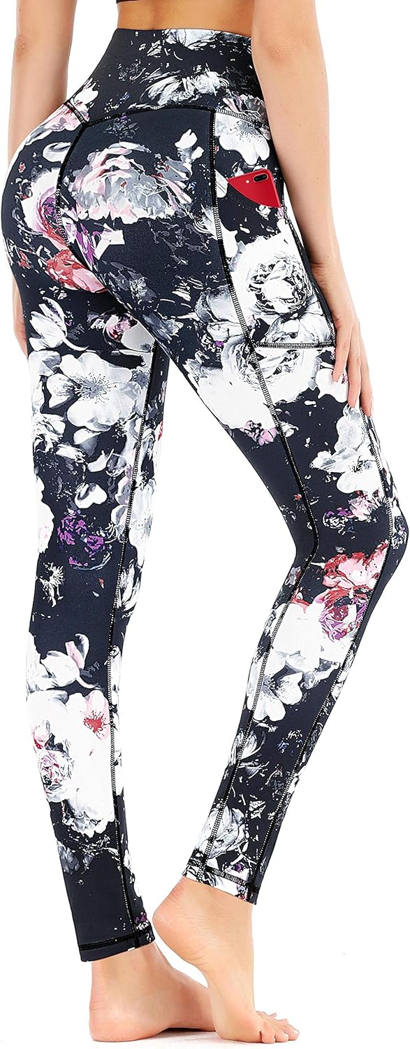 Heathyoga Women’s Printed Leggings with Pockets High Waisted Printed Yoga Pants with Pockets Workout Leggings Running Tights: Clothing