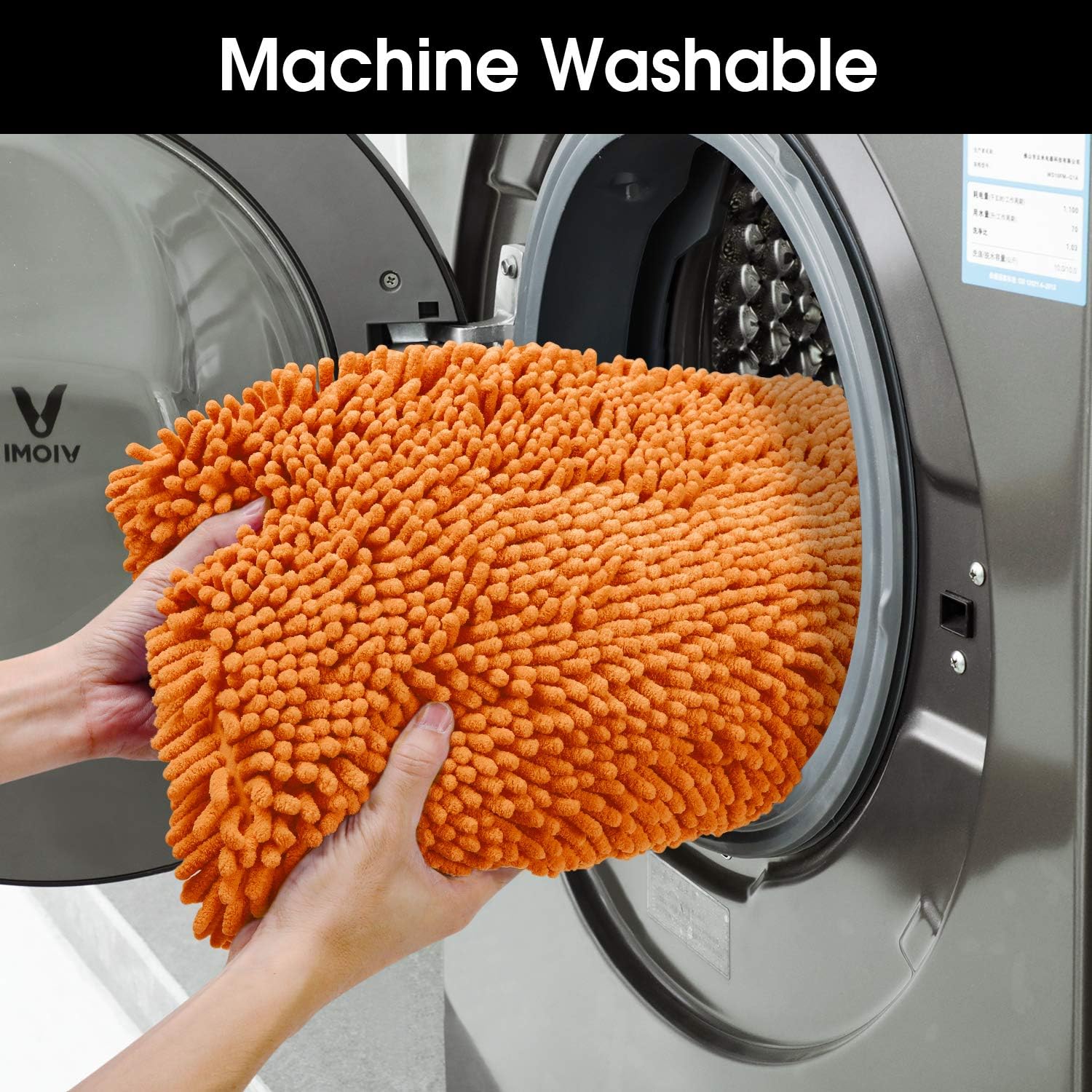 HOMEIDEAS 2 Pieces Bathroom Rugs Set Orange, Luxury Soft Chenille Bath Mats Set, Absorbent Shaggy Bath Rugs & Slip Resistant Plush Carpets Mats for Tub, Shower, Bathroom: Kitchen & Dining