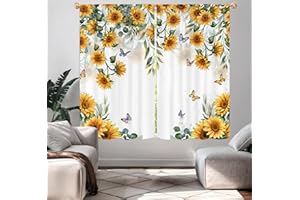 Famiffty Yellow Sunflower Window Curtains 29W X 63L Inch 2 Panel Rod Pocket Country Rustic Floral Flower Butterfly Farmhouse Bedroom Curtain Window Drapes Treatment Living Dining Room Home Decoration