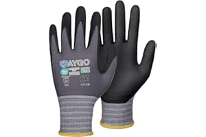 KAYGO Safety Work Gloves MicroFoam Nitrile Coated, 3 Pairs KG18NB,Seamless Knit Nylon Glove for Men and Women, Ideal for Automotive,Warehouse,Construction (Large,Gray)