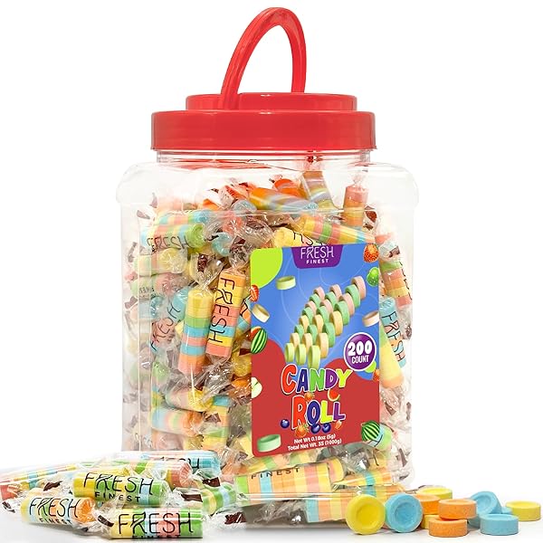 FRESH FINEST CANDY ROLLS – INDIVIDUALLY WRAPPED HARD CANDY ASSORTED ORIGINAL FLAVORS BEST FOR CLASSROOM EXCHANGE, OFFICE BOWLS, AND VALENTINE’S KIDS GIFT – 200 PACK, BULK