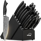 Amorston 22 Pieces Knife Block Set with Built-in Sharpener | Built-in Sharpener Block, Dishwasher Safe, High Carbon German Stainless Steel, Laser-engrave, Kitchen Weddings Birthdays Gift