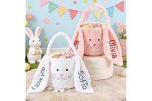 Personalized Easter Basket with Embroidered Name, Custom Bunny Plush Bag for Girls, Bucket for Egg Hunt, Personalized Easter 