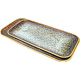 jinsongdafa Porcelain Dinner Plates Platters Set of 2, for Fruit, dessert, snack platter, Bread, cupcake, Salad - Microwave, Dishwasher Safe, Scratch Resistant durable, Brown Reactive glaze