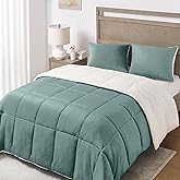 Basic Beyond Queen Comforter Set - Luxury Fleece Sherpa Comforter Sets for Queen Bed, Soft and Warm Queen Size Bedding Comforter Set for Winter, Green, 88"x88"