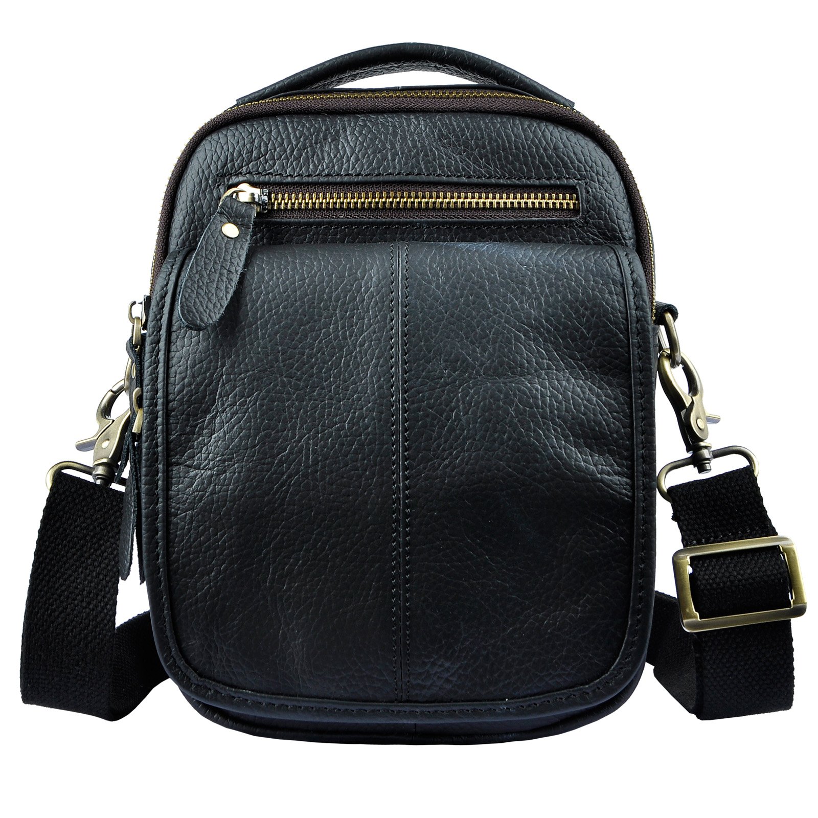 Le'aokuu Mens Leather Waist Bag Fashion Casual Messenger Shoulder Bag Organizer Hunting Fanny Waist Belt Bag Pack Handbag School Work Business Sport Outdoor Daypack (8025 Black)