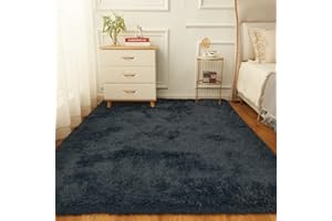 AMTOVO Area Rugs for Bedroom, 6 x 9 Feet Navy Blue Fluffy Plush Living Room Carpet, Indoor Modern Fuzzy Nursery Shaggy Rugs for Kids Room