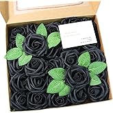 Meldel Artificial Flower 25pcs Real Touch Black Rose Fake Foam Roses with Stems for DIY Wedding Bouquets Gifts Bridal Shower Faux Floral Centerpieces Arrangements Home Party Tables Decorations