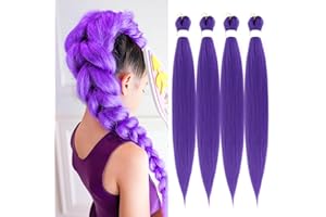 ZAVIDE 30 INCH Pre-stretched Braiding Hair Extensions for Women 4 Packs Purple Synthetic Fiber for Box Braiding Hair Makeup Long DIY Purple Ponytail Hair 60 INCH for Cosplay Halloween Costume