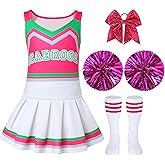 ZapLute Cheerleader Costume for Girls Cheerleading Outfits Kids Movie Halloween Dress Up Cosplay with Pom Bowtie Stocking