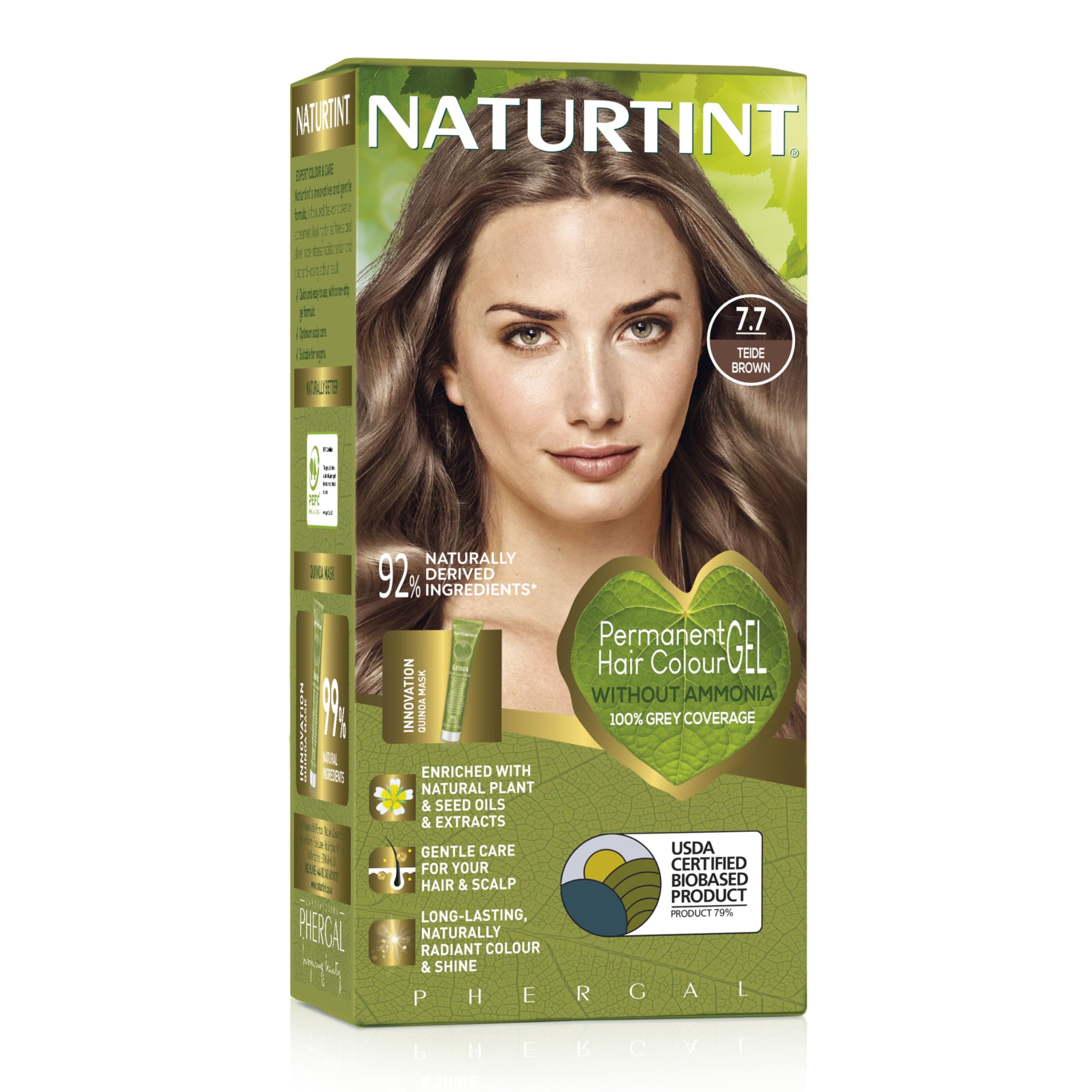 Naturtint Permanent Hair Colour Gel 7.7 Teide Brown, Plant Enriched, Biobased, Ammonia Free, Long Lasting Grey Coverage and Radiant Colour, Nourishment and Protection