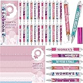 HCEWSBFD 24 Sets Women's History Month Ballpoint Pens and Cards Freedom Equality Feminism Girl Power Feminism Gifts Inspirational Womens History Supplies for Feminist Women Day Party Office