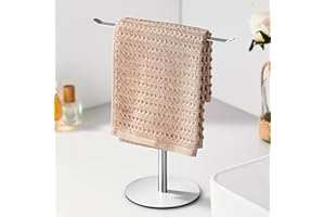 Silver Hand Towel Holder Stand – Countertop T-Shaped Stainless Steel Towel Rack with Non-Slip Base for Vanity and Kitchen