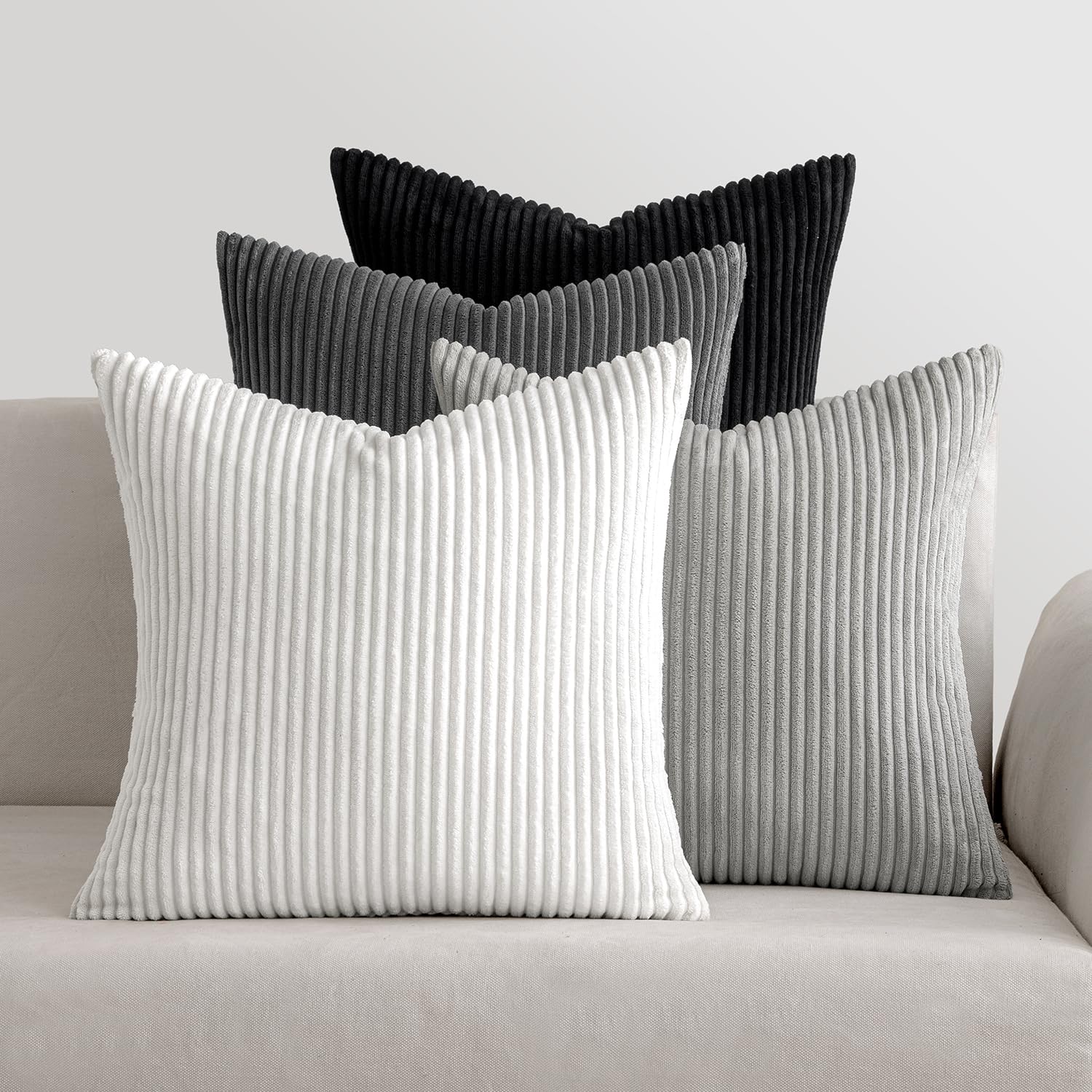 MIULEE Corduroy Cushion Covers Soft Decorative Square Throw Pillow Covers for Spring Cushion Soft Pillowcase Striped Corduroy Cushion Covers Pack of four for Home decor Sofa 20x20 Inch Grey