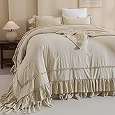 Masaca Oversized King Comforter 128x120,Farmhouse Shabby Boho Chic Ruffled Bedding Comforter Set,3pcs Extra Large King Size Wheat Ruffle Comforter Sets French Country Bedding Set Ultra Soft