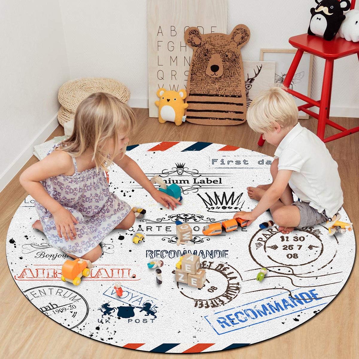Fantasy Star Non-Slip Area Rugs Room Mat- Vintage Travel Stamp Home Decor Floor Carpet for High Traffic Areas Modern Rug Kitchen Mats Living Room Pads, 3' Diameter