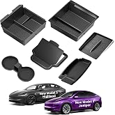 TSLDRV 8PCS Console Organizer for Tesla Model Y/3 Accessories | Model Y Juniper 2025-2026（Premium &amp; Performance）&amp; Model 3 2024-2026 Wireless Charging Pad Sunglasses Box Cup Holder Black
