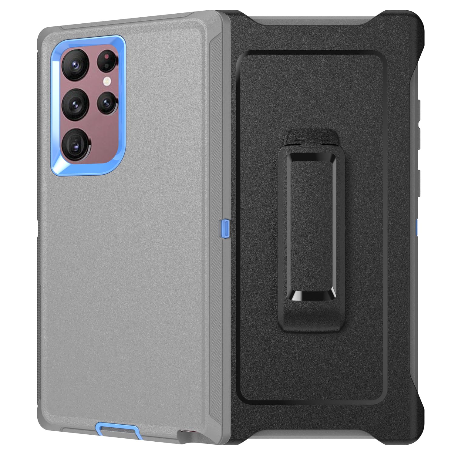 Defender Series Case for Samsung Galaxy S22 Ultra 5G,Rugged & Durable,Military Grade Shockproof Secure Layered, with Port Protection, Includes Holster Clip Kickstand for S22 Ultra 6.8”-Gray/Dark Blue
