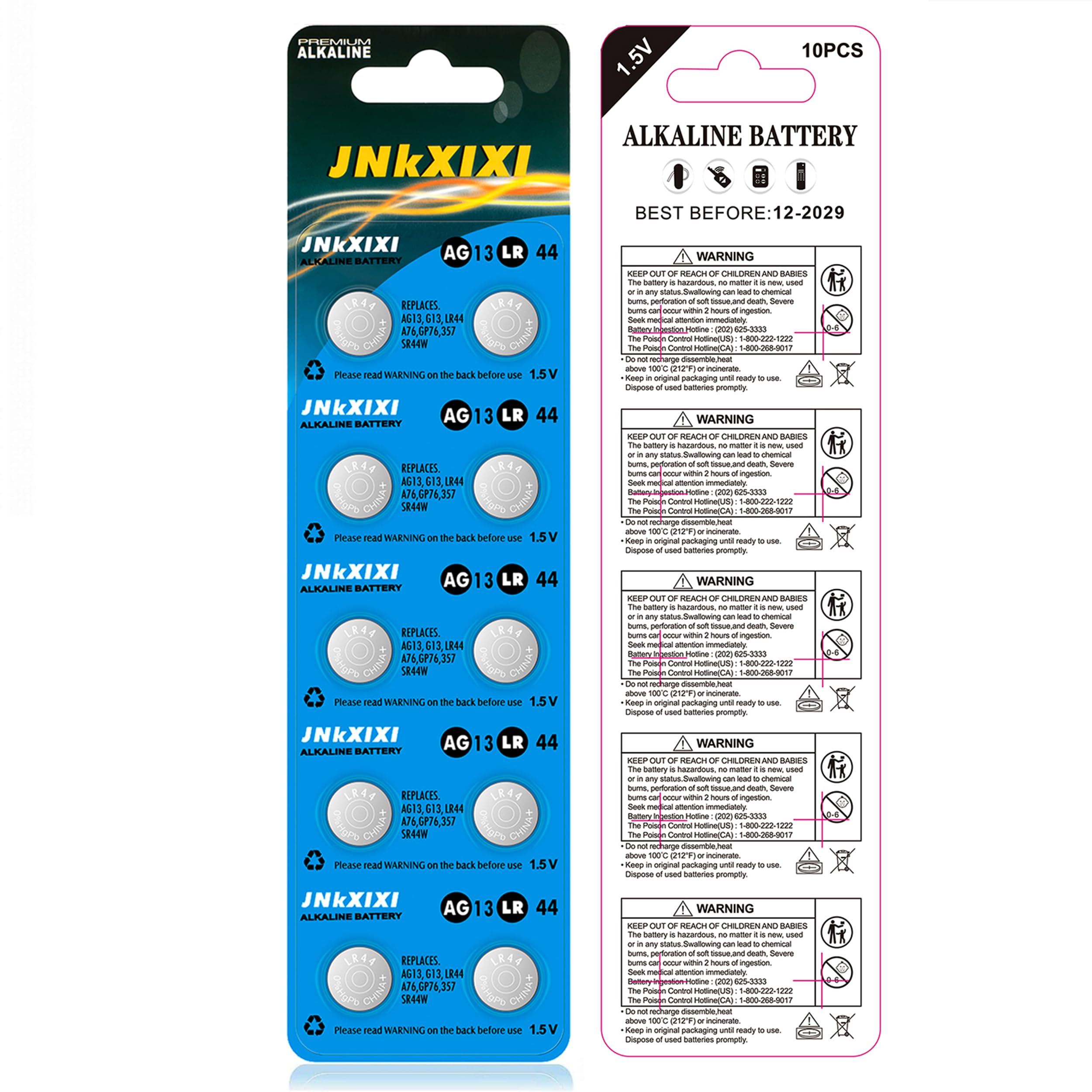 JNKXIXI 20 Pack LR44 Lr 44b l1154c AG13 SR44 Batteries A76 357 303 1154 1.5 Volt Ornament Batteries Button Coin Cell Battery