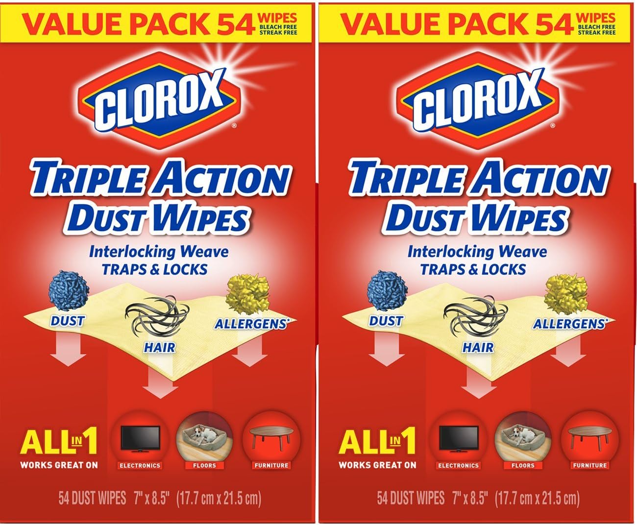 Clorox Triple Action Dust Wipes, Bleach Free Cleaning Wipes 54 Count