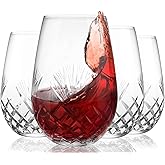 SHOSHIN - Hand Cut Stemless Wine Glass Set of 4, Large 18 oz Crystal Wine Glass, Wine Tumblers for Red and White Wine, Water Glasses, Drinking Glasses