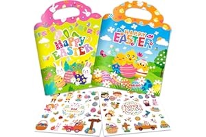 URANUS&NO.1 2 Pack Easter Reusable Sticker Books for Kids 2-4, Activities Books for Toddlers 1-3, Arts and Crafts Removable Jelly Stickers for Girls Boys, Travel Toys Holiday Gifts Easter Basket Stuffers