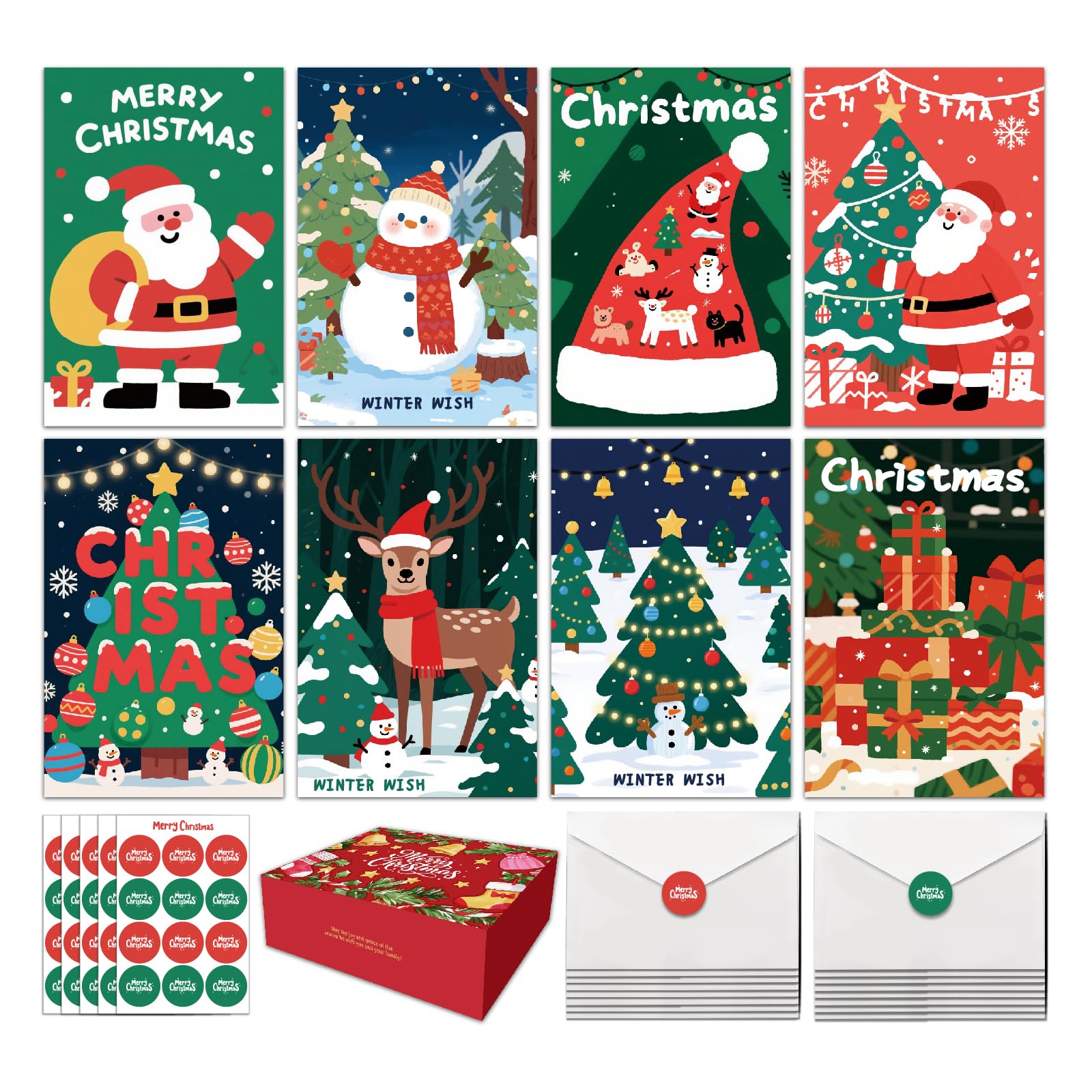 Photo 1 of 120 Pack christmas cards with envelopes for A Box,Holiday Cards with Envelopes & Stickers,4 x 6 Inch for Merry Christmas Greeting Cards Xmas Card Set for Holiday, New Year, Xmas Gift(Christmas card 120pcs)