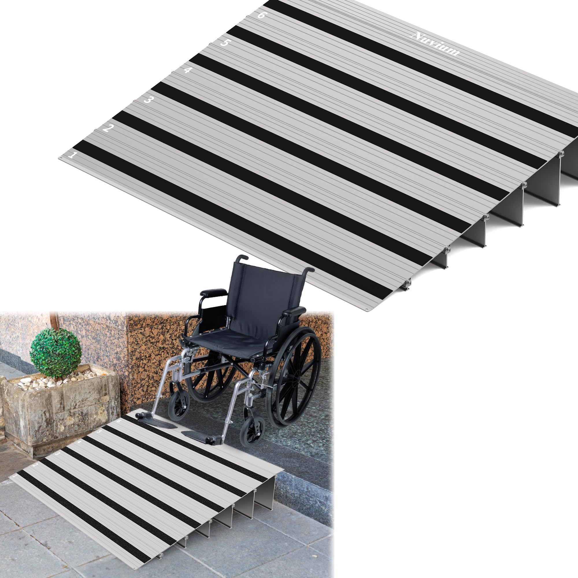 Photo 1 of **DENTS AND SCTRATCHES**Nuvium 6" Rise Door Threshold Ramp with Updated Fixable Screws, Stable Portable Wheelchair Ramp for Home Steps, Aluminum Door Entry Ramps for Scooters, Power Chairs, Walkers, 800LBS Load Capacity