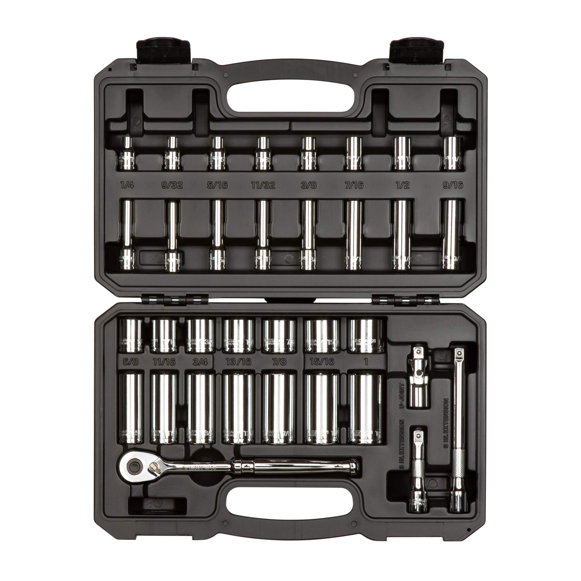 TEKTON 3/8 Inch Drive 6-Point Socket and Ratchet Set, 34-Piece (1/4-1 in.) | SKT15101