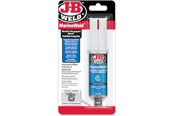 J-B Weld 50172CAN MarineWeld Epoxy Syringe 25 ml – White Two-Part Waterproof Adhesive for Marine and Fibreglass Repairs